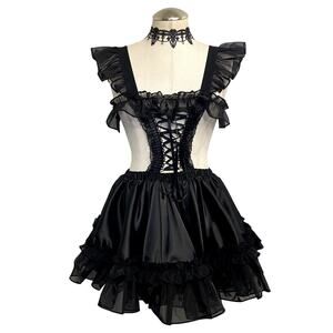 NWT Devil Fashion Sexy Dress Gothic Ruffle Fetish Rave Emo Lace Up Mini Dress S